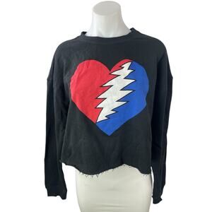 Grateful Dead x Section 119 Women's Black Heart Cropped Sweatshirt Top Size M